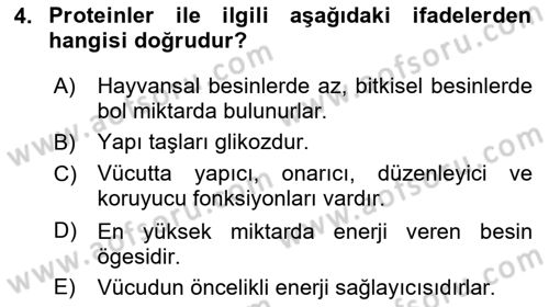 Genel Beslenme Dersi 2021 - 2022 Yılı (Vize) Ara Sınav Soruları 4. Soru