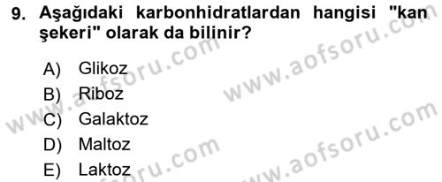 Genel Beslenme Dersi 2021 - 2022 Yılı (Vize) Ara Sınav Soruları 9. Soru