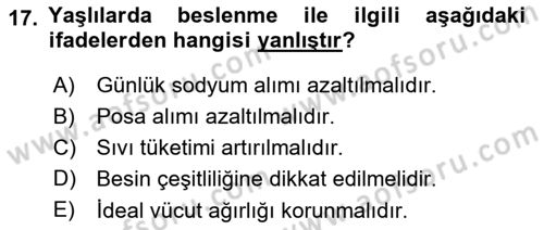 Genel Beslenme Dersi 2021 - 2022 Yılı (Final) Dönem Sonu Sınav Soruları 17. Soru