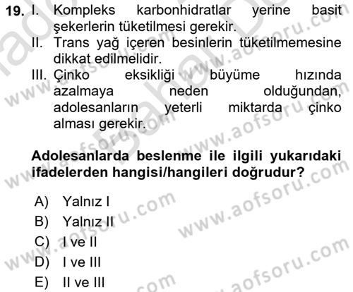 Genel Beslenme Dersi 2021 - 2022 Yılı (Final) Dönem Sonu Sınav Soruları 19. Soru
