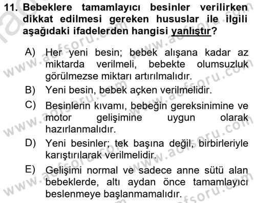 Genel Beslenme Dersi 2021 - 2022 Yılı Yaz Okulu Sınav Soruları 11. Soru