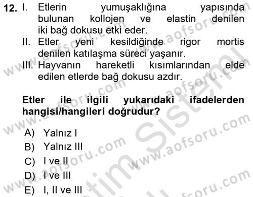 Genel Beslenme Dersi 2021 - 2022 Yılı Yaz Okulu Sınav Soruları 12. Soru