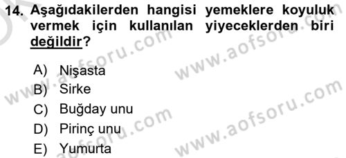Genel Beslenme Dersi 2021 - 2022 Yılı Yaz Okulu Sınav Soruları 14. Soru
