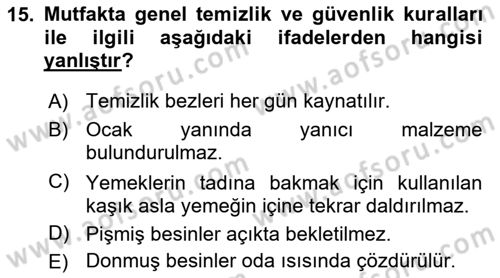 Genel Beslenme Dersi 2021 - 2022 Yılı Yaz Okulu Sınav Soruları 15. Soru
