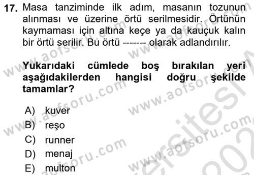 Genel Beslenme Dersi 2021 - 2022 Yılı Yaz Okulu Sınav Soruları 17. Soru