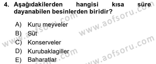 Genel Beslenme Dersi 2021 - 2022 Yılı Yaz Okulu Sınav Soruları 4. Soru