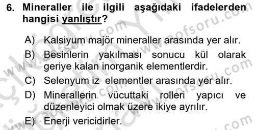 Genel Beslenme Dersi 2021 - 2022 Yılı Yaz Okulu Sınav Soruları 6. Soru