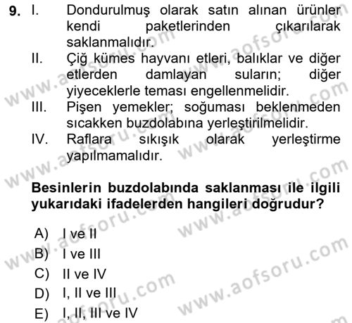 Genel Beslenme Dersi 2021 - 2022 Yılı Yaz Okulu Sınav Soruları 9. Soru