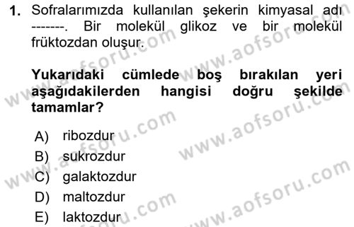 Genel Beslenme Dersi 2022 - 2023 Yılı Yaz Okulu Sınav Soruları 1. Soru