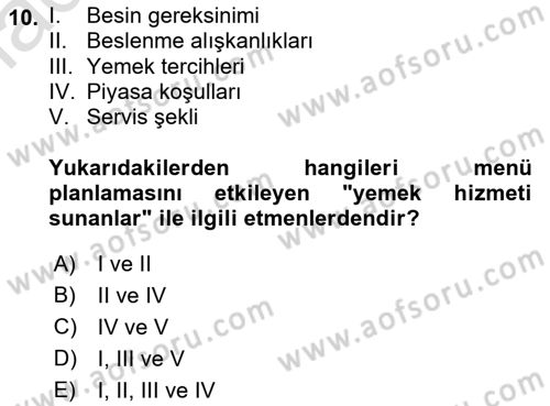 Genel Beslenme Dersi 2022 - 2023 Yılı Yaz Okulu Sınav Soruları 10. Soru
