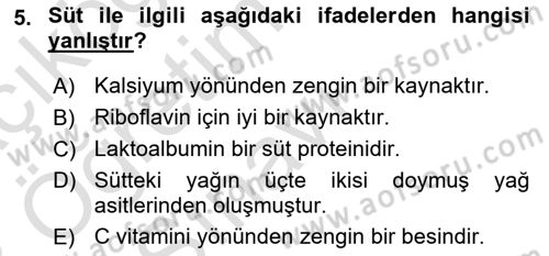 Genel Beslenme Dersi 2022 - 2023 Yılı Yaz Okulu Sınav Soruları 5. Soru