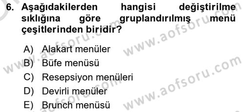 Genel Beslenme Dersi 2022 - 2023 Yılı Yaz Okulu Sınav Soruları 6. Soru
