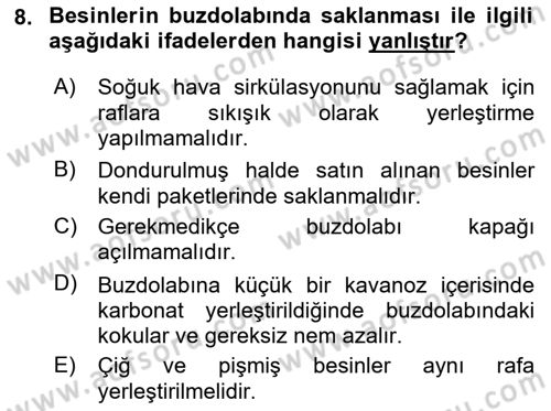 Genel Beslenme Dersi 2022 - 2023 Yılı Yaz Okulu Sınav Soruları 8. Soru