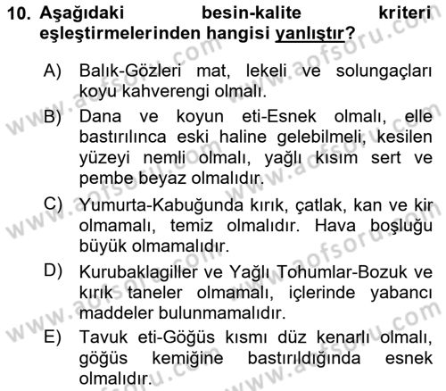 Genel Beslenme Dersi 2023 - 2024 Yılı (Vize) Ara Sınav Soruları 10. Soru