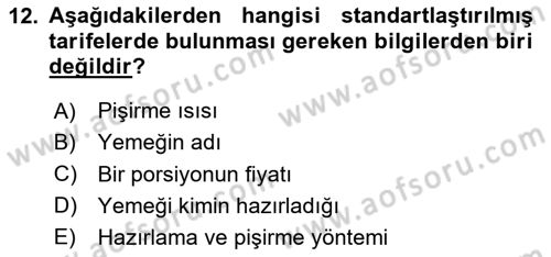 Genel Beslenme Dersi 2023 - 2024 Yılı (Vize) Ara Sınav Soruları 12. Soru