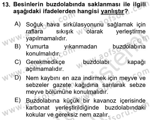 Genel Beslenme Dersi 2023 - 2024 Yılı (Vize) Ara Sınav Soruları 13. Soru