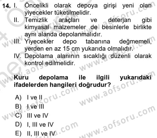 Genel Beslenme Dersi 2023 - 2024 Yılı (Vize) Ara Sınav Soruları 14. Soru