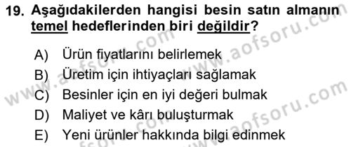 Genel Beslenme Dersi 2023 - 2024 Yılı (Vize) Ara Sınav Soruları 19. Soru