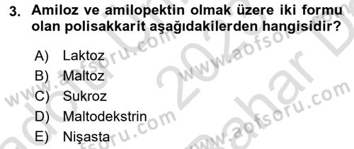 Genel Beslenme Dersi 2023 - 2024 Yılı (Vize) Ara Sınav Soruları 3. Soru
