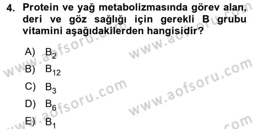 Genel Beslenme Dersi 2023 - 2024 Yılı (Vize) Ara Sınav Soruları 4. Soru