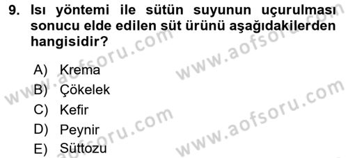 Genel Beslenme Dersi 2023 - 2024 Yılı (Vize) Ara Sınav Soruları 9. Soru