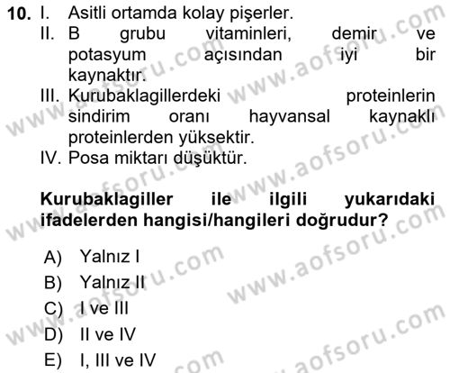 Genel Beslenme Dersi 2023 - 2024 Yılı (Final) Dönem Sonu Sınav Soruları 10. Soru