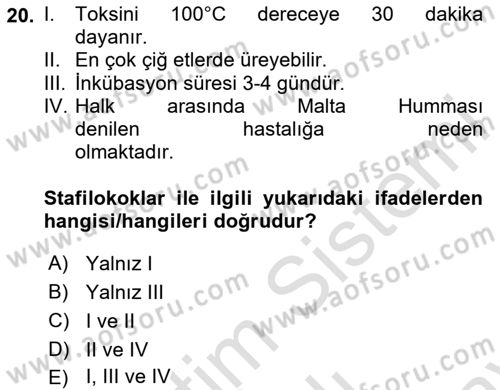 Genel Beslenme Dersi 2023 - 2024 Yılı (Final) Dönem Sonu Sınav Soruları 20. Soru