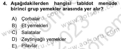 Genel Beslenme Dersi 2023 - 2024 Yılı (Final) Dönem Sonu Sınav Soruları 4. Soru