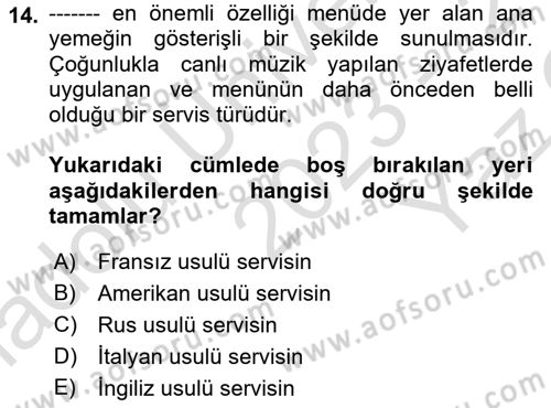 Genel Beslenme Dersi 2023 - 2024 Yılı Yaz Okulu Sınav Soruları 14. Soru