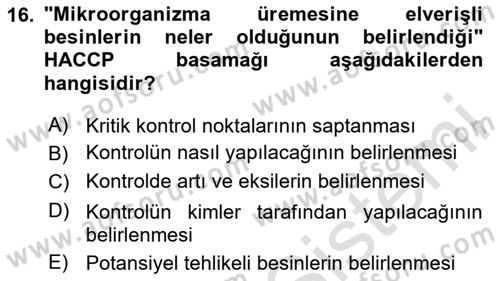 Genel Beslenme Dersi 2023 - 2024 Yılı Yaz Okulu Sınav Soruları 16. Soru
