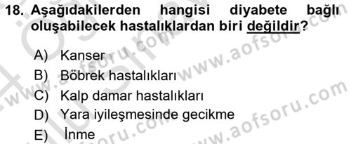 Genel Beslenme Dersi 2023 - 2024 Yılı Yaz Okulu Sınav Soruları 18. Soru