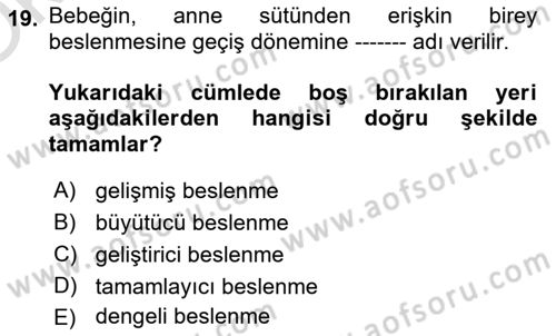 Genel Beslenme Dersi 2023 - 2024 Yılı Yaz Okulu Sınav Soruları 19. Soru