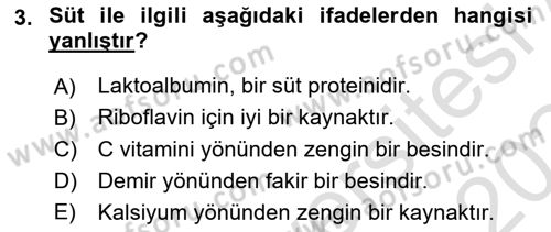Genel Beslenme Dersi 2023 - 2024 Yılı Yaz Okulu Sınav Soruları 3. Soru