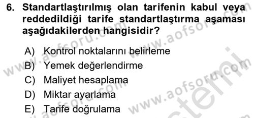 Genel Beslenme Dersi 2023 - 2024 Yılı Yaz Okulu Sınav Soruları 6. Soru