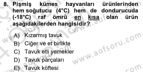Genel Beslenme Dersi 2023 - 2024 Yılı Yaz Okulu Sınav Soruları 8. Soru
