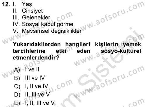 Genel Beslenme Dersi 2024 - 2025 Yılı (Vize) Ara Sınav Soruları 12. Soru
