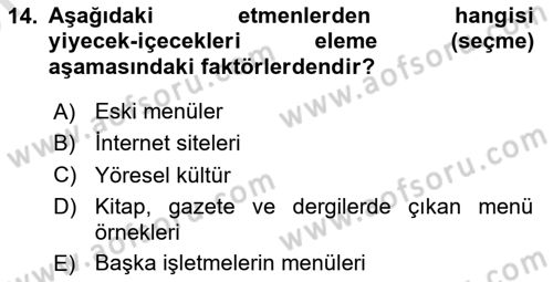 Genel Beslenme Dersi 2024 - 2025 Yılı (Vize) Ara Sınav Soruları 14. Soru