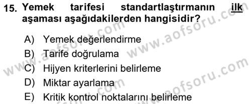 Genel Beslenme Dersi 2024 - 2025 Yılı (Vize) Ara Sınav Soruları 15. Soru