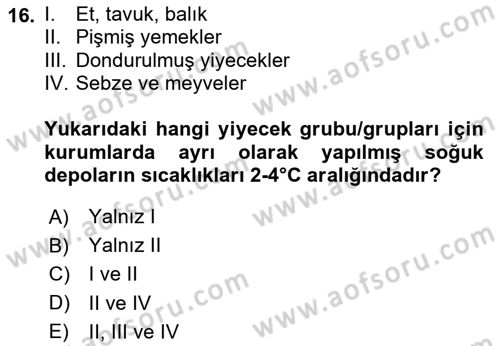 Genel Beslenme Dersi 2024 - 2025 Yılı (Vize) Ara Sınav Soruları 16. Soru