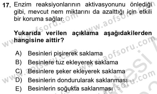 Genel Beslenme Dersi 2024 - 2025 Yılı (Vize) Ara Sınav Soruları 17. Soru