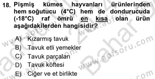 Genel Beslenme Dersi 2024 - 2025 Yılı (Vize) Ara Sınav Soruları 18. Soru