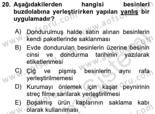 Genel Beslenme Dersi 2024 - 2025 Yılı (Vize) Ara Sınav Soruları 20. Soru