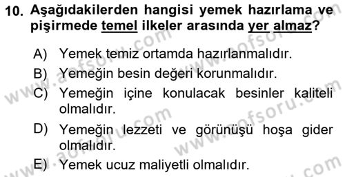 Genel Beslenme Dersi 2024 - 2025 Yılı (Final) Dönem Sonu Sınav Soruları 10. Soru
