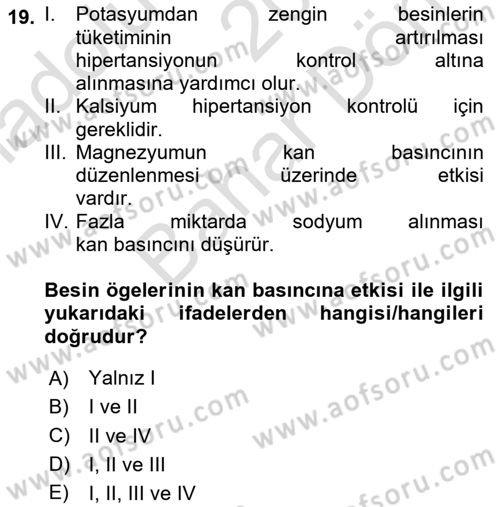 Genel Beslenme Dersi 2024 - 2025 Yılı (Final) Dönem Sonu Sınav Soruları 19. Soru