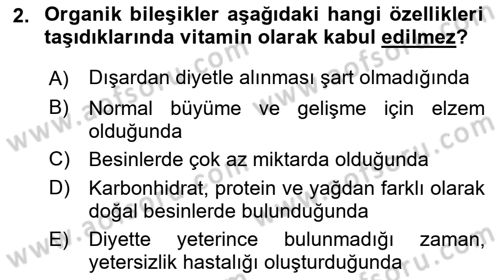 Genel Beslenme Dersi 2024 - 2025 Yılı (Final) Dönem Sonu Sınav Soruları 2. Soru