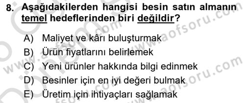 Genel Beslenme Dersi 2024 - 2025 Yılı (Final) Dönem Sonu Sınav Soruları 8. Soru