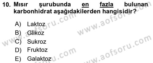 Genel Beslenme Dersi 2024 - 2025 Yılı Yaz Okulu Sınav Soruları 10. Soru