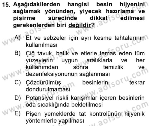 Genel Beslenme Dersi 2024 - 2025 Yılı Yaz Okulu Sınav Soruları 15. Soru