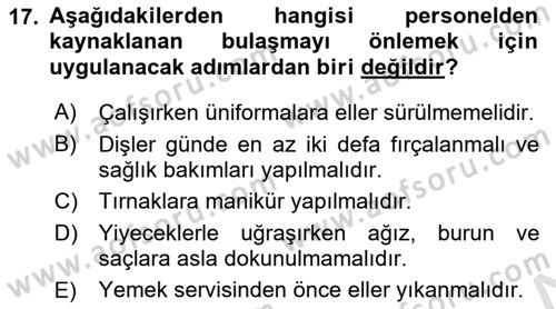 Genel Beslenme Dersi 2024 - 2025 Yılı Yaz Okulu Sınav Soruları 17. Soru