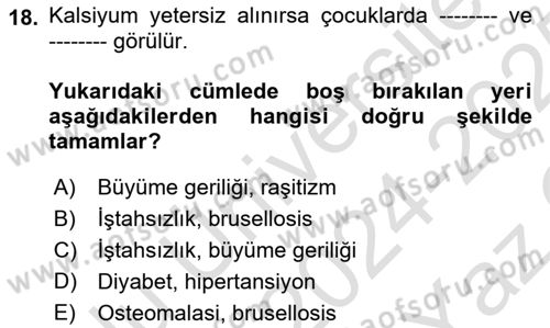 Genel Beslenme Dersi Yaz Okulu Sınavı Deneme Sınav Soruları 18. Soru